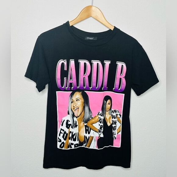 Obsessed Boutique Tops - Cardi B Unisex Vintage Homage Throwback 90s Retro Rapper T-Shirt Black Small
